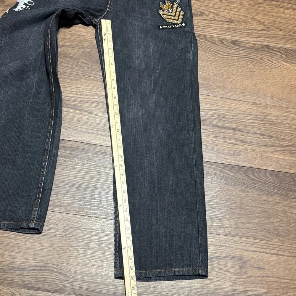 Vtg Phat Farm Embroidered Baggy Jeans Gray Gold Y2K Streetwear 16
